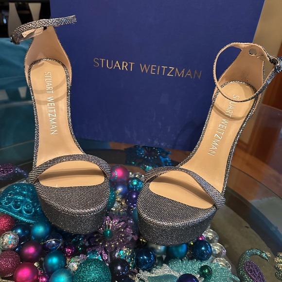 Stuart Weitzman Glittering Silver Platform Heels